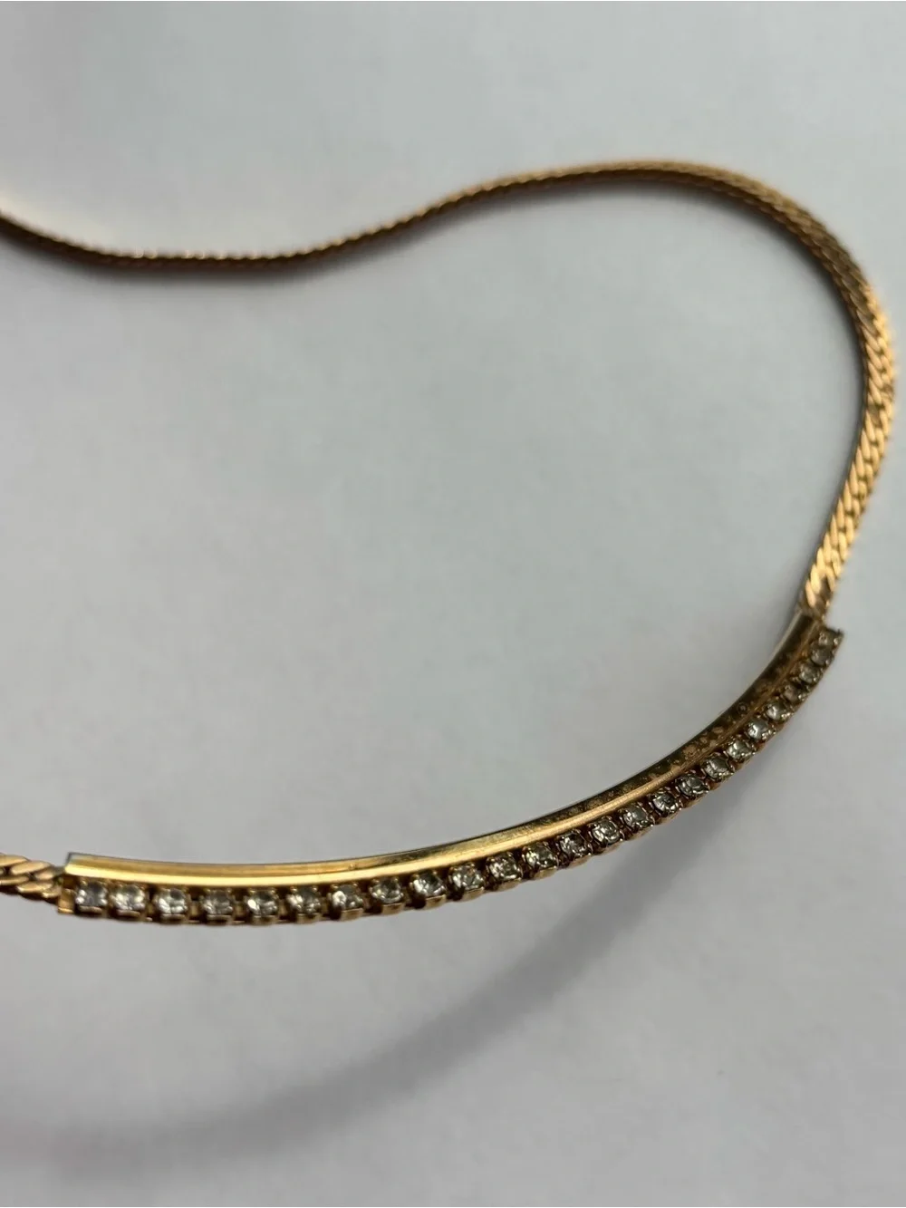 Vtg Park Lane Crystal Rhinestone Bar Gold Tone Necklace 17